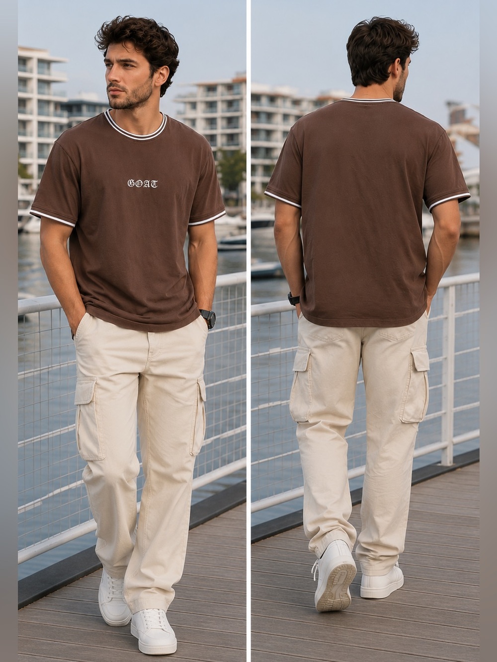 🌙✨🆕 NOVA Men GOAT Brown Graphic T-Shirt Size L 100% Cotton Crew Neck